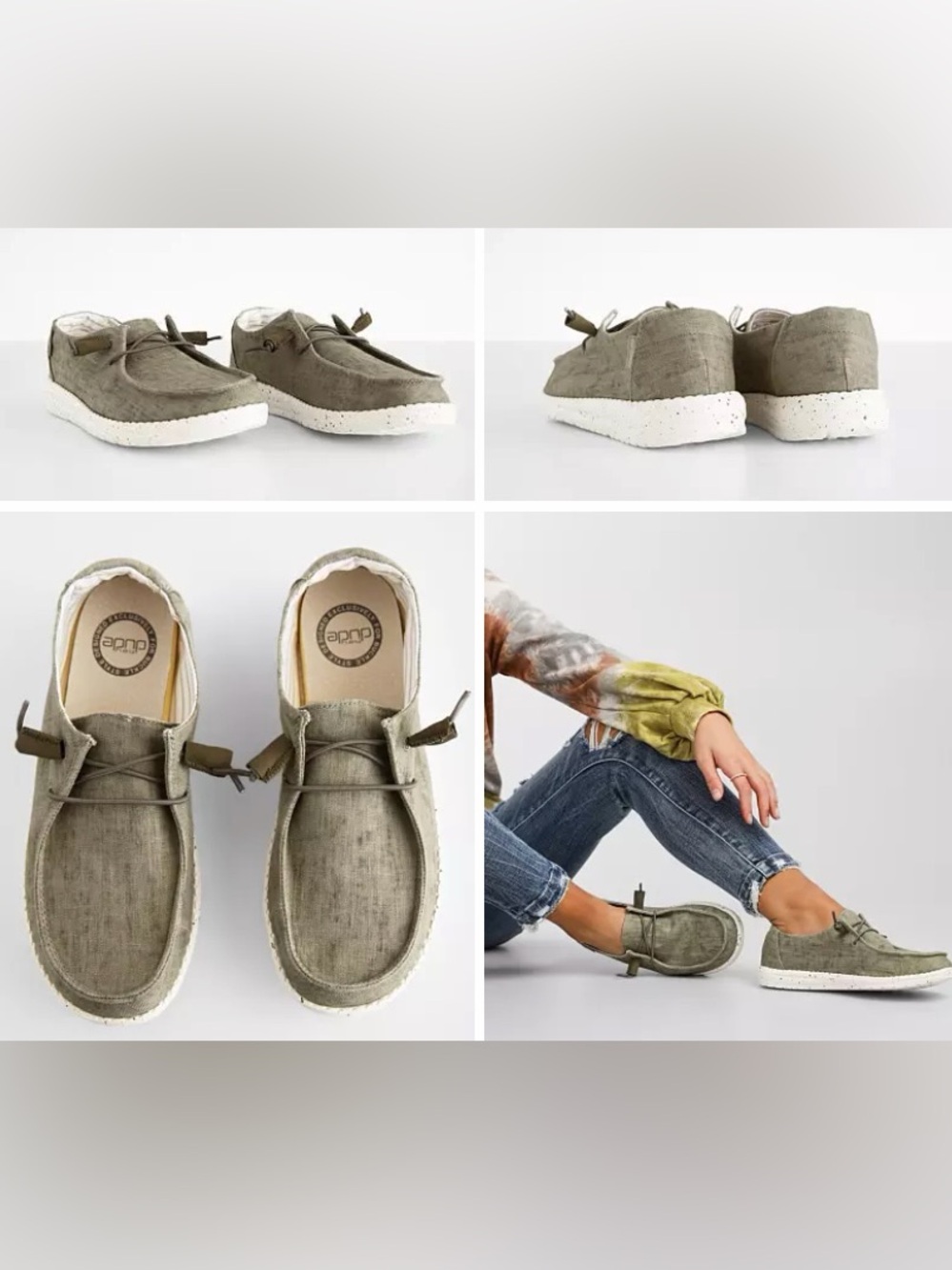 Exclusive Hey Dude Wendy SlipOn Drawcord LaceUp Olive Green Shoe #52975121418508